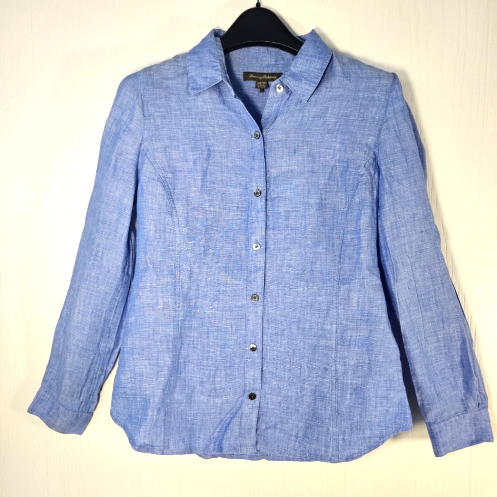 Tommy Bahama Blue Linen Shirt Women's XS